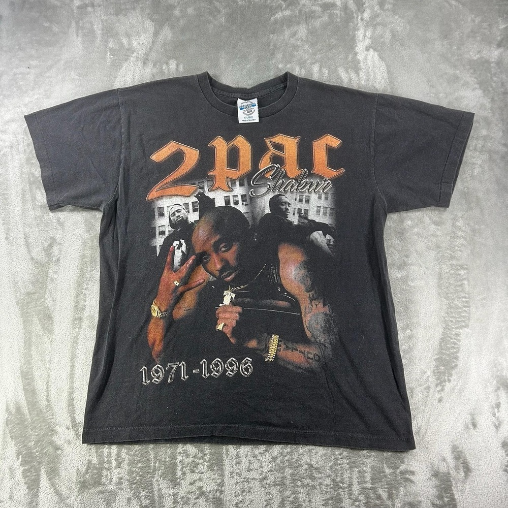 2Pac Tupac Shakur Shirt Mens XL Black Double Sided Memorial Rap Hip Hop Tee